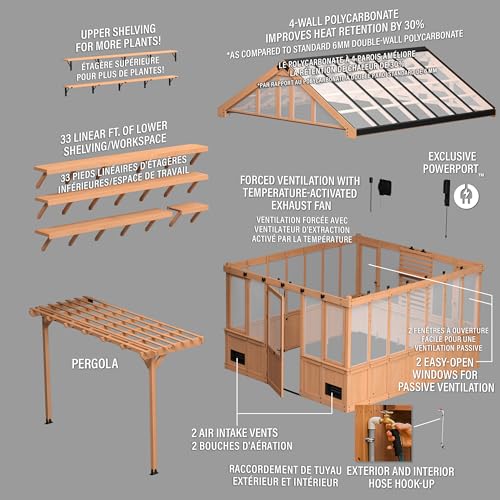 Backyarddiscoverybellerosexl13x11cedarwoodandpolycarbonatewalkingreenhousekitwithpergolaexhaustfanwindowshosehookupspowerportstagingshelvesforoutdoorgardening Urban Country Home Decor Backyard discovery bellerose xl 13 x 11 cedar wood and polycarbonate walk in greenhouse kit with pergola exhaust fan windows hose hook ups powerport staging shelves for outdoor gardening urban country home decor