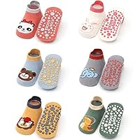 FedMois 6 Pairs Baby Kids Anti-slip Socks Cotton non skid Ankle Socks Animal