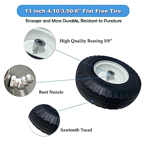 Image of 2-Pack 4.10 /3.50-6 inch Flat Free Tire with Rim,13 inch Hand Truck Utility Universal Wheels, 3 inch Centered Hub with 5 /8 inch Ball Bearings,w /Grease Fitting,410 /350-6 inch,410 /350x6