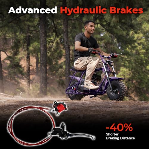 Image of FRP GMB100 Performance 99CC 4-Stroke Mini Dirt Bike - Upgraded Hydraulic Brakes & Front Suspension Fork, 28MPH Off-Road Mini Bike with LED Headlight, Anti-Slip Seat, Supports 220LBS,Purple