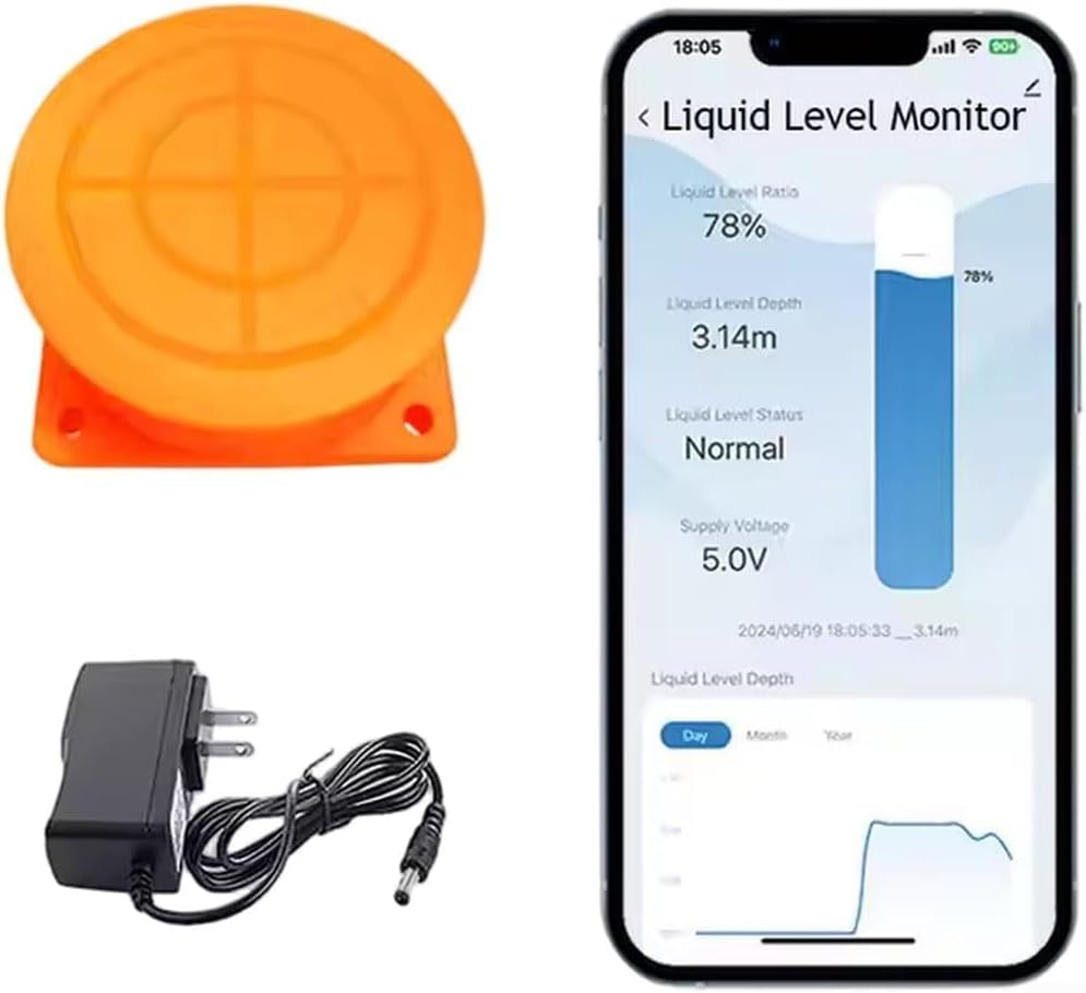 Smart WiFi Water Level Sensor Water Tank Level Monitor, Acoustic Wave Water Level Sensor with LED Temperature Display, Waterproof Tank Monitor (zigbee-Version)