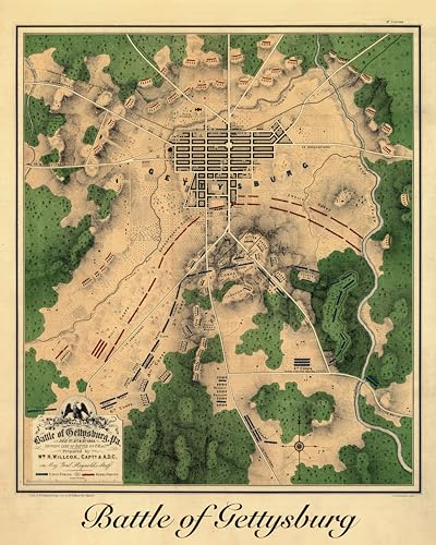 1863 Map of the Battle of Gettysburg - Vintage Civil War Map Print, Detailed Restored Reproduction History Map, Great Gift for Map Collectors and Soldiers, 16x20 Unframed Print Poster Paper