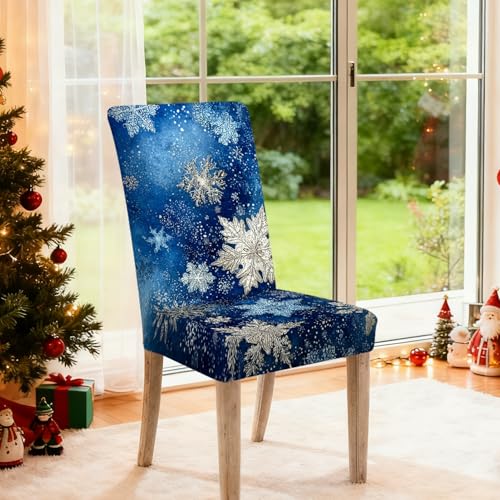 Image of Nuxovilar 4PCS Blue Metallic Snowflake Stretch Chair Covers 23.6x70in
