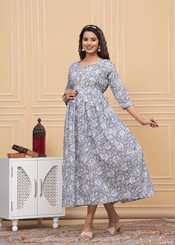 Image of JAIPURFAME Stylish Women's Pure Cotton All Over Printed Kurti Gown, Maternity Dress, and Feeding Dress - Comfortable and Elegant Maternity Wear for Women