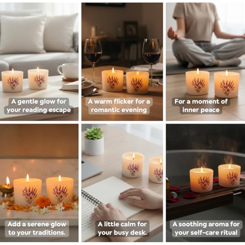 Image of Lavender Scented Candles for Gift (Set of 2) Essential Oil Aromatherapy Candle for Home | Soy Wax, 50+ Hrs Burn | Scented Candle Gift Set for Women, IFRA Certified, Reusable Floral Jars