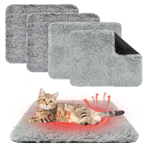 KOOLTAIL Self Warming Cat Bed, 4 Pack 16*20in Plush Extra Warm Self Heating Pet Pad for Crate...