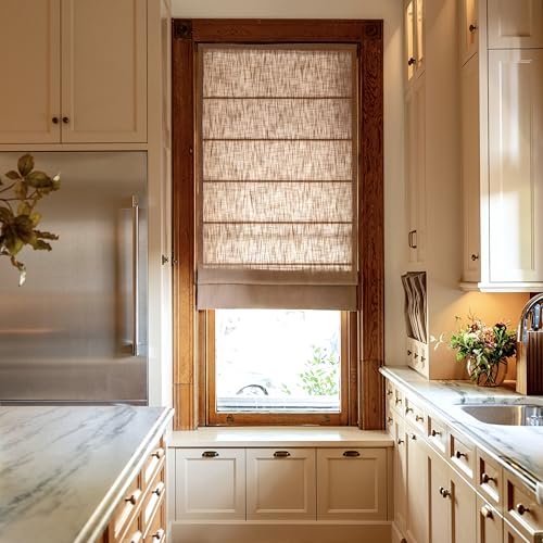 TWOPAGES Linen Roman Shades for Windows Custom Cordless Blinds for