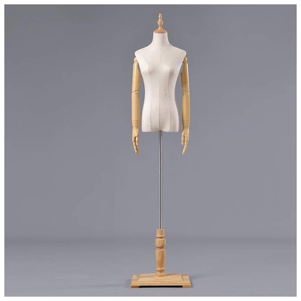 UMJIGF Mannequin Torso, Flat Shoulder Props Store Clothing Display Stand Fabric Solid Wood Square Base, Height Adjustable, 3 Styles (Color : B, Size : M),