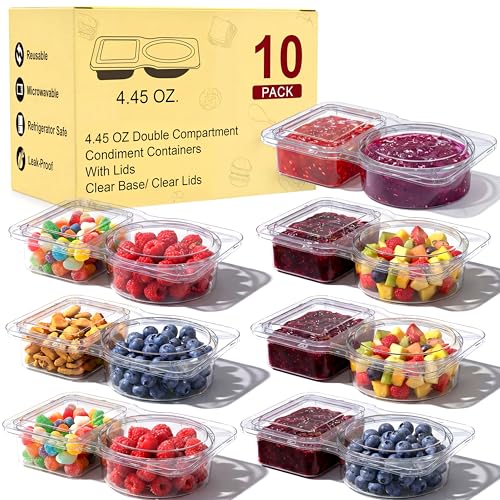 CUNLU Reusable Snack Containers & Snack Pack Containers &ndash; 2 Compartment Meal Prep Containers with...