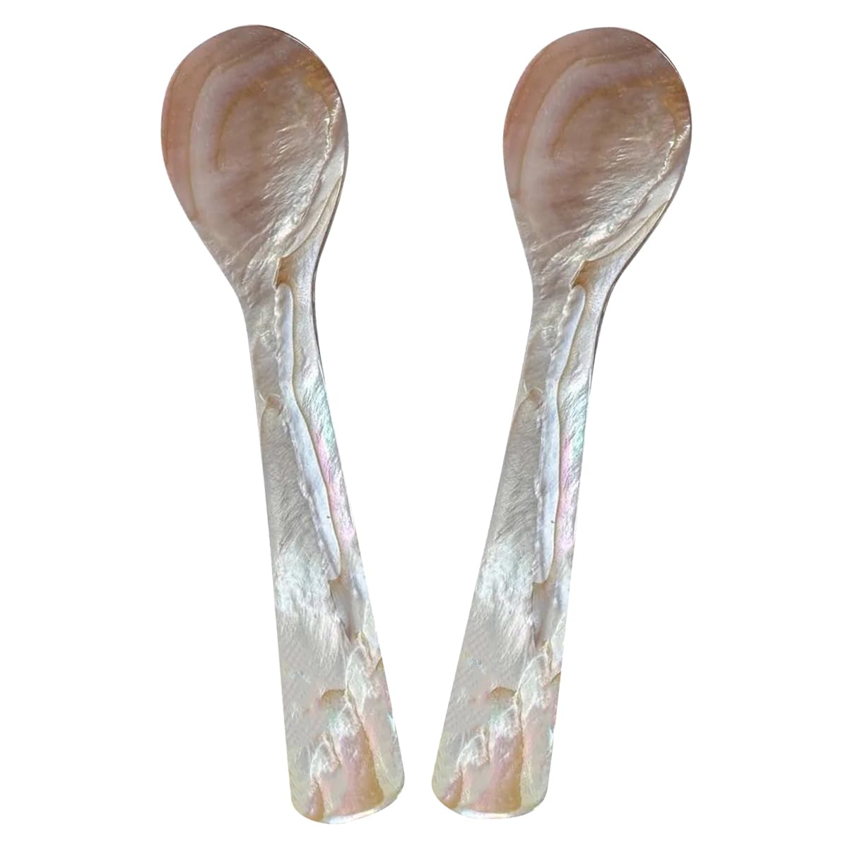 Queenbox 3.5in 2pcs Shell Caviar Spoons, Mother of Pearl Texture Round Spoons for Home Food Dessert Sauce Restaurant Serving, Coffee