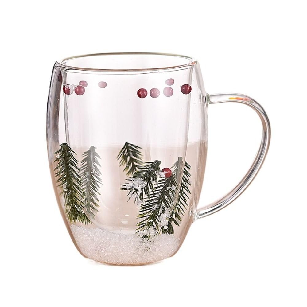 Generic Double Wall Glass Coffee Mug,Insulated Heat Coffee Cup,Clear Flower Coffee Mug with Handle,Cold Juice Tea Cup,Vintage Glass Mug for Kitchen(