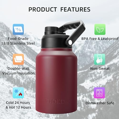 Image of BJPKPK 64oz Insulated Water Bottle, Half Gallon Stainless Steel Water Jug