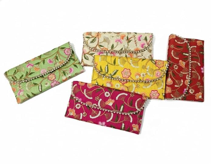 Embroidered Envelope Clutch Purse for Women | Ethnic Floral Hand Pouch with Sequin Work Gift Pouch for Money, Phone & Essentials (MIX Colors)-image-21