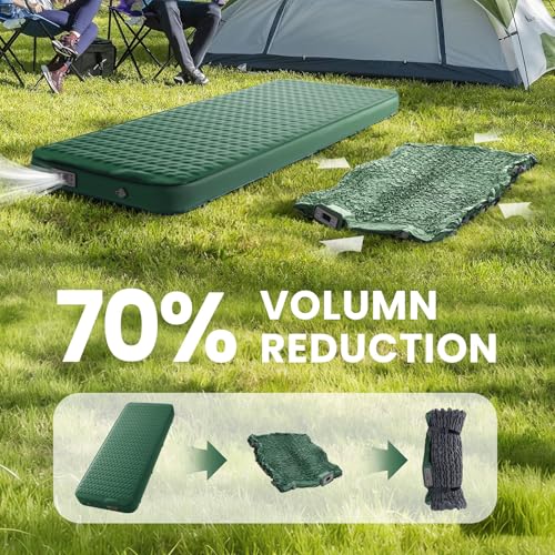 Image of Self Inflating Sleeping Pad with Electric Pump for Adults - 4 inch Ultra-Thick Memory Foam Camping Mattress, Portable Outdoor Air Camp Mat Gear for Tent Car Cot Travel Hiking Backpacking (Green)