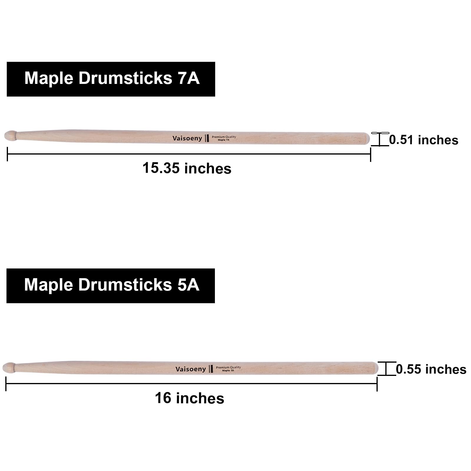 Vaisoeny Drum Sticks,5A Drumsticks for Adults,12 works Classic Maple Wood Drumsticks for Kids Professional Musical Instrument Percussion Accessories - Image 2