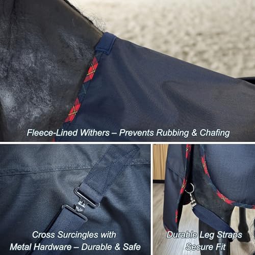 Image of BARN & STABLE 600D Ripstop Lightweight Horse Turnout Sheet No Fill,Water-Resistant & Breathable Horse Blanket for Spring and Mild Weather, with Anti-Rub Fleece Withers