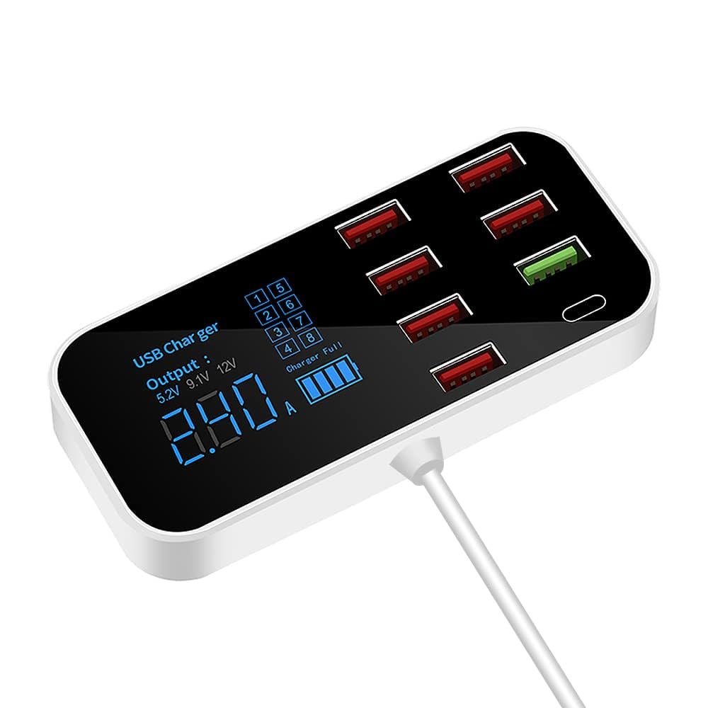 Atdaraz A9S+ 8 Port Car Charger with LED Display Type-C QC3.0 Quick Charging ligent Portable Safe Vehicle Charger Station