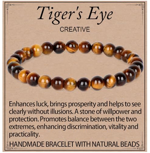 LPBeads Handmade Natural Gemstone Stretch Elastic 6mm Yellow Tiger's Eye Bracelet Healing Crystal Round Stone Beads Jewelry Gifts for Women Men