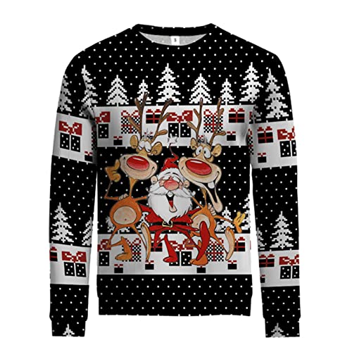 Weihnachtspullover Herren Lustig, Ugly Christmas Sweater Unisex 3D Hässliche Weihnachtspullover Weihnachtspulli Rentier Mit Rundhalsausschnit Sweatshirt Für Männer Weihnachtspulli Familie