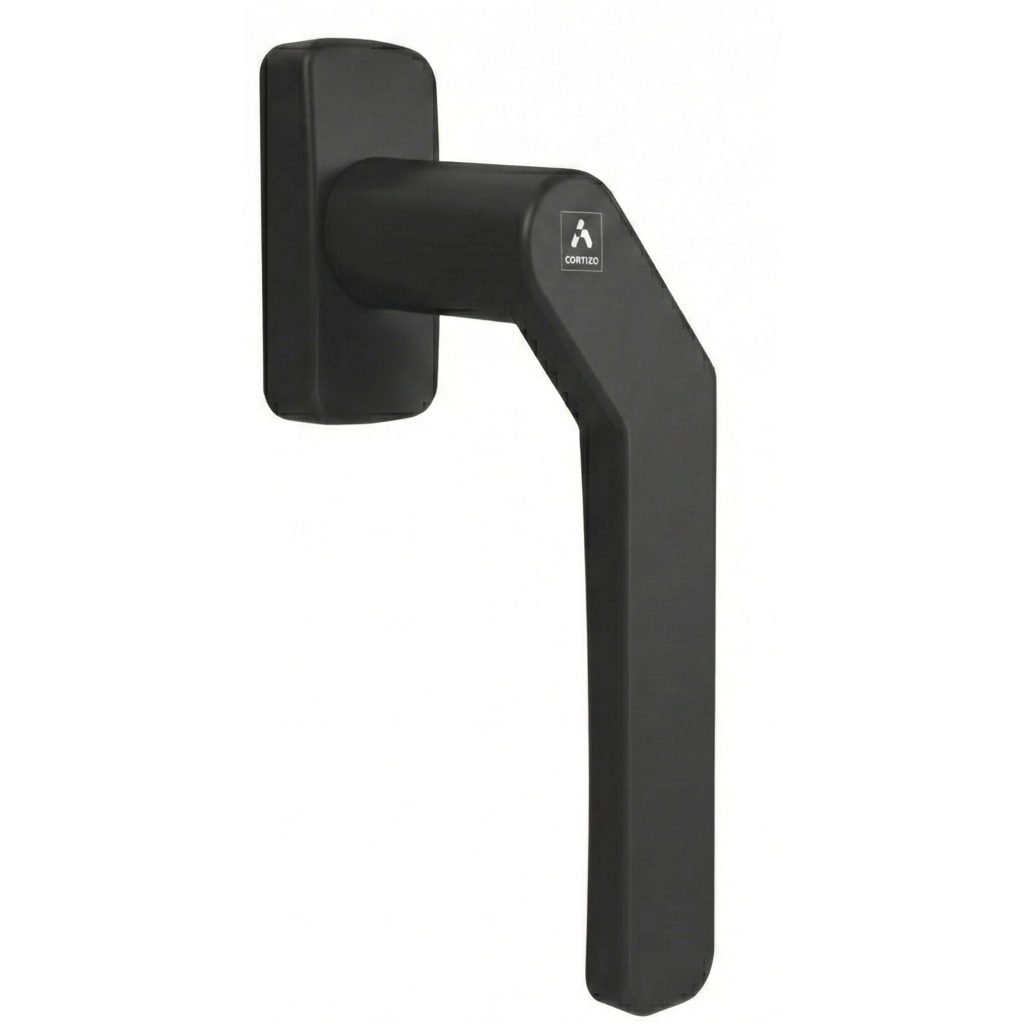 Cortizo Cranked Window Handle – Offset Espag Lever for Sliding Windows & Patio Doors – 7mm Square Spindle – Compact 110mm Backplate – Locking Replacement Part (Black, Right Hand)