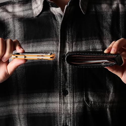 Image of Wallet for Men with Inner Key Coin Tray, Minimalist Card Holder with Money Clip, Slim Metal Front Pocket Wallet, RFID Blocking, Orange, PMLCO-02