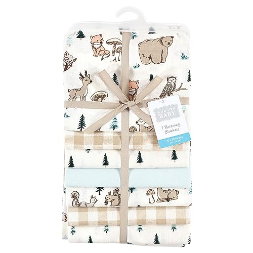 Image of Little Treasure Hudson Baby Cotton Poly Flannel Receiving Blankets Multipack, Brown Woodland Pals, 30x30 inches