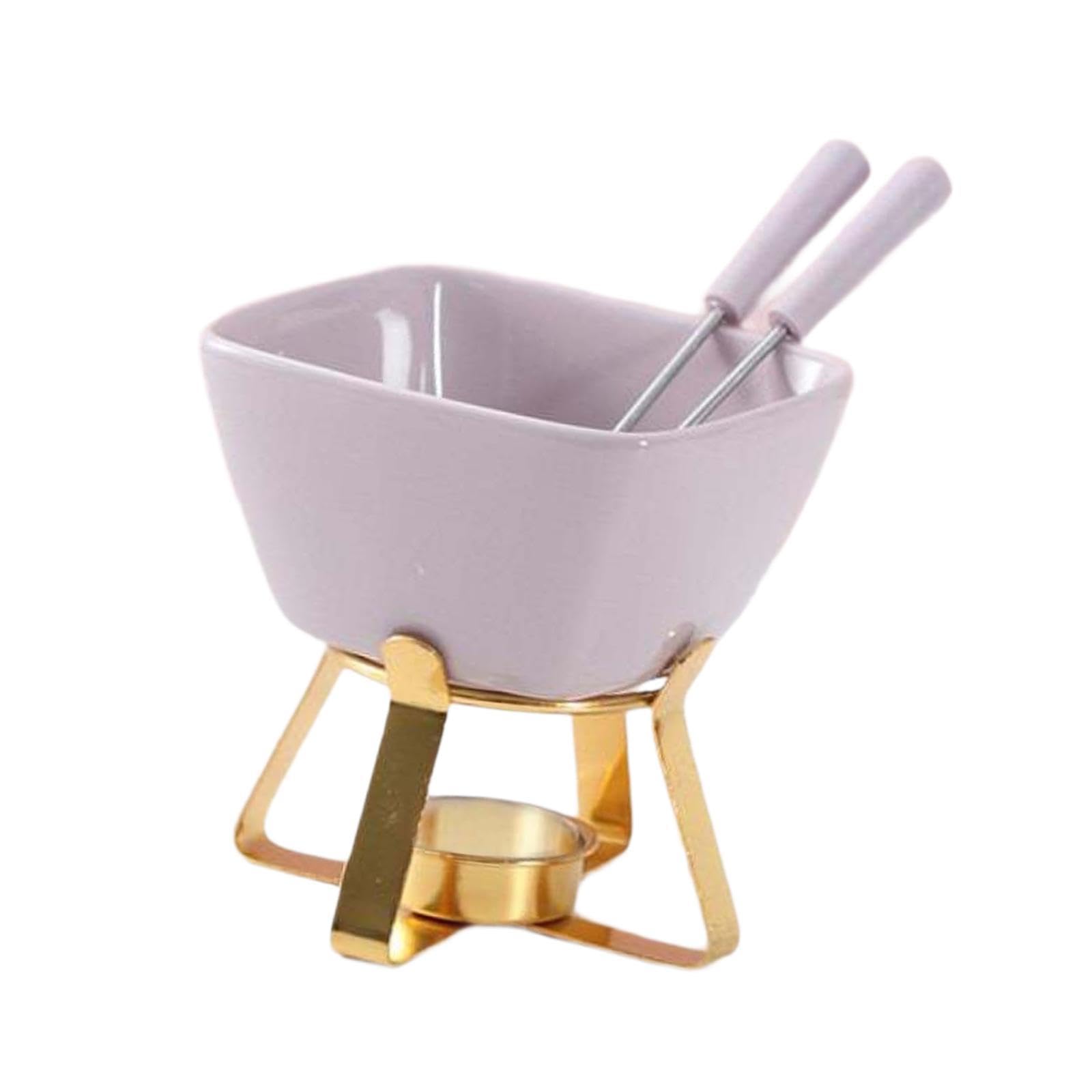 Pentola per Fonduta di Cioccolato, Pentola per Sciogliere, Scaldaburro con Forchette E Ciotola per Fonduta, Tazze per Cioccolato E Forma, Purple W Gold Rack