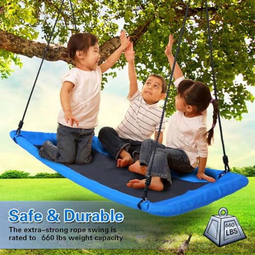 Image of Rectangular Giant 60 inch Platform Tree Swing for Kids and Adults,800lbs Heavy Duty Large Tree Swing with Durable Steel Frame