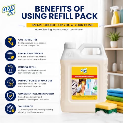 Image of Cleansol Multipurpose Liquid Soap Concentrate - 2 Ltr | All-Purpose Cleaner for Kitchen, Floors, Dishwashing & Cars | Heavy-Duty Grease Remover