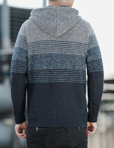 Image of Kinkia Men's Zip Up Hoodies Casual Long Sleeve Full Zipper Sherpa Fleece Lined Knit Cardigan Sweater Jacket with Pockets