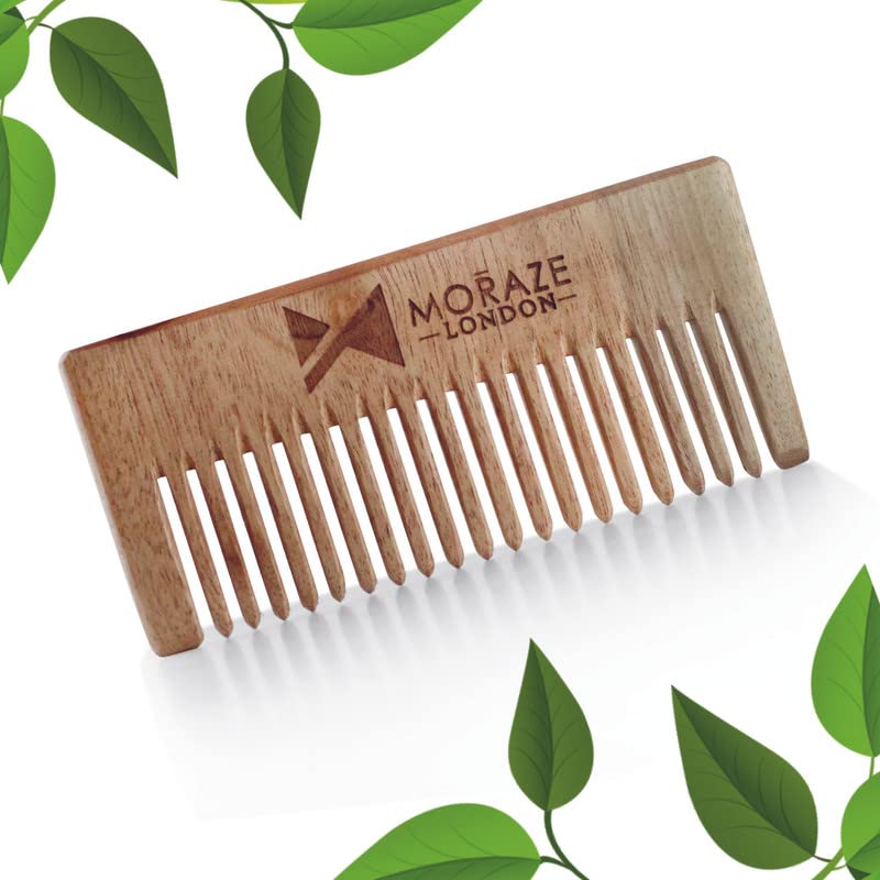 Moraze Kacchi Neem Wooden Comb for Women Hair Growth | Dandruff Remover Wood Comb for Men & Women | Soaked In 17 Herbs, Neem & Sesame Oil For Multi-Actions - Detangling, Frizz Control & Shine,Suited