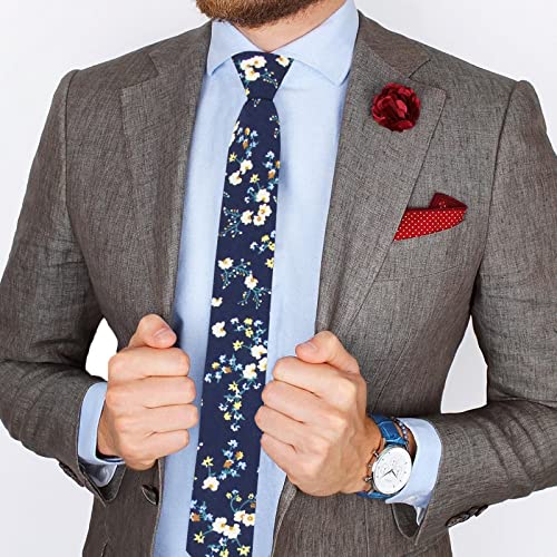 Image of Mantieqingway Floral Ties for Men Skinny Cotton Tie Flower Necktie