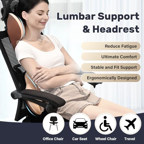 Image of Coverado Lumbar Support and Headrest Pillow for Car, Memory Foam Ergonomic Head Neck Support Pillow for Driving Seat, Back Support and Pain Relief, Seat Cushion for Car, Driver, Office