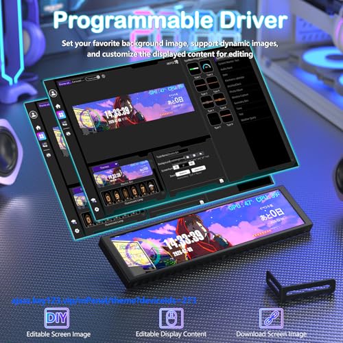 Image of A.JAZZ AKP02 9.2 inch Mini Monitor for PC,Computer Temperature CPU GPU RAM Data Display Secondary Screen, Adjustable Mounting for Any Computer Setup,IPS USB Mini Screen for PC Case Accessories-Black