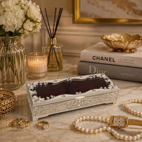 Image of Diviniti Handcrafted Wedding Design 2-in-1 Decorative Storage Box with Lid, White | Multipurpose Home Decor Organizer for Jewelry, Keys, Chocolates, Keepsakes, Table Accent & Gift Item