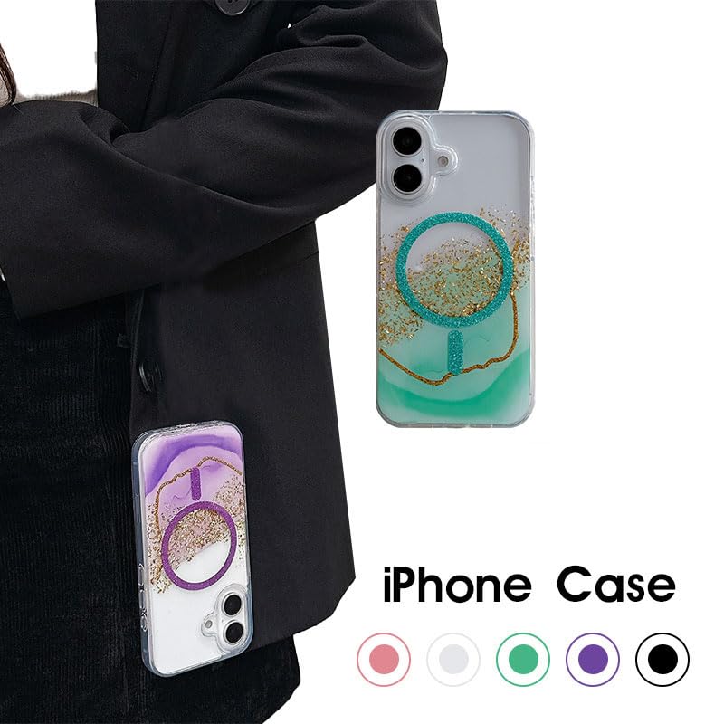 Image of mobistyle Compatible with iPhone 16 | Magentic Glitter Gradian Elegant | Camera Lens Protection Back Cover Case for Women Girls iPhone 16 (Purple)