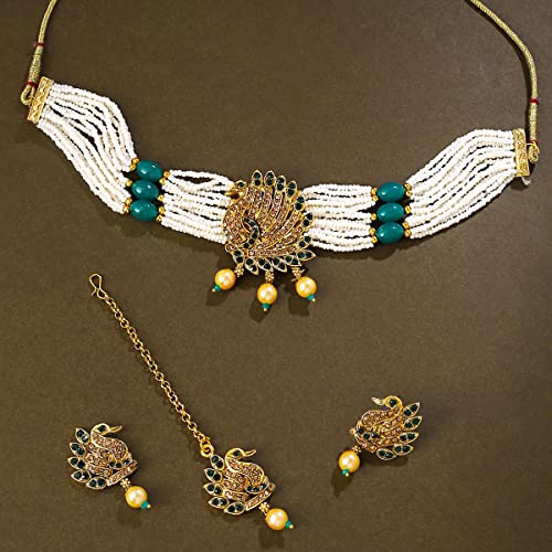Image of Yellow Chimes Jewellery Set for Women and Girls Beads Necklace Set for Women | Gold Plated Charm Drop Beads Beaded Pearl Drop Necklace Set | Birthday Gift for girls and women Anniversary Gift for Wife
