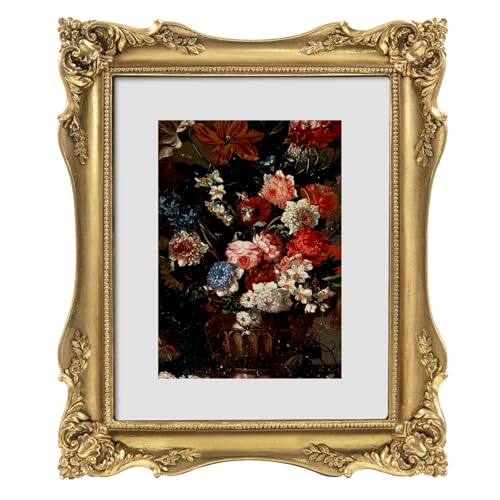 Image of 8x10 Gold Frame Vintage Picture Frames Ornate Victorian | Matted to 5x7 or 8 x 10 Photos, Real Glass, Tabletop or Wall Display