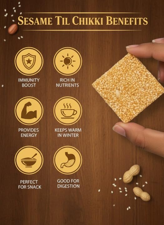 Image of Season's Edition 200 gm Sesame Seed Chikki | Made with Sesame, Peanut & Jaggery | Rich in Fiber and Protein, High Energy Nutrition Bars | Dry Fruits Nuts Tilli Gajak, Healthy Snacks Sweets, No Added Sugar
