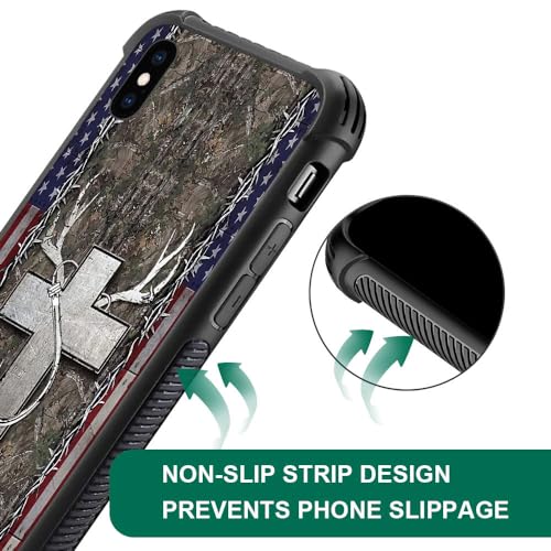 Coque iPhone X drapeau américain en bois et silicone TPU rigide antichoc