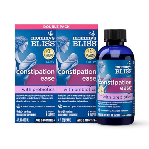 Image of Mommy's Bliss Constipation Ease with Prebiotics, Promotes Bowel Movements, Gentle & Safe, No Harsh Laxatives, Age 6 Months+, 4 Fl Oz (Pack of 2)