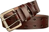 Cintura classica in pelle a doppio rebbio per uomo jeans – retro steampunk resistente fibbia larga 3,8 cm doppio foro cintura in vita, Fibbia in lega a doppio rebbio + pelle marrone, 43"Belt for 32