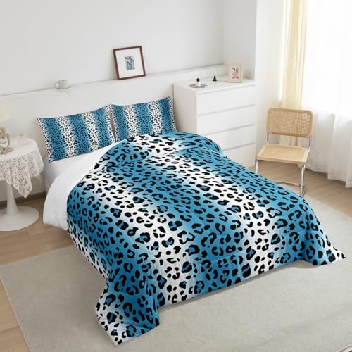 Image of Feelyou Leopard Print Comforter Africa Cheetah Print Bedding Set Safari Animal Skins Comforter Set for Kids Adults Luxury Blue Black White Duvet Set Soft Room Decor Full Size Quilt Boys