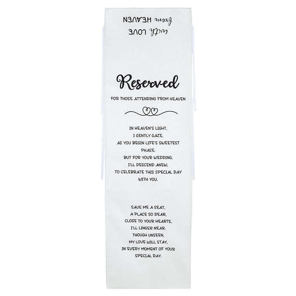 INFUNLY 1Pc Wedding Memorial Reserved Chair Sign 15x50 Inch/38x127cm Cotton Linen Blend Rustic Reserved Seat Banner Loving Memory Ceremony Drape For Someone In Heaven White