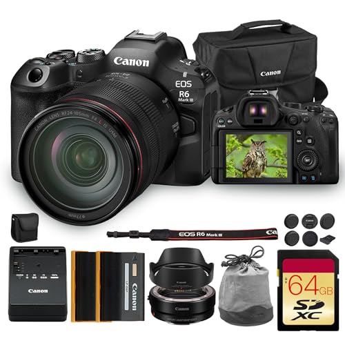 Canon EOS R6 Mark III Mirrorless Camera with 24-105mm f/4L is USM Lens | Full-Frame RF Camera with Advanced AF & 4K Video | for Weddings, Events & Creators + Adapter EF-EOS R + 64GB Card + More
