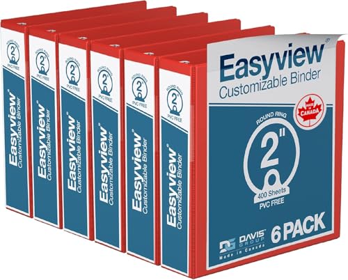 Image of Easyview 3-Ring Binder, Clear-View Cover, 2 inch Round Rings, Red, 6 Pack