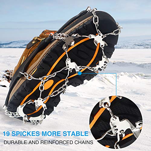 Mounchain Crampons, 19 Stainless Steel Spikes Traction Cleats, Ice & Snow Grips for Safe Outdoors, Such as Climbing, Hiking, Walking, Jogging (L) - Thumbnail 2