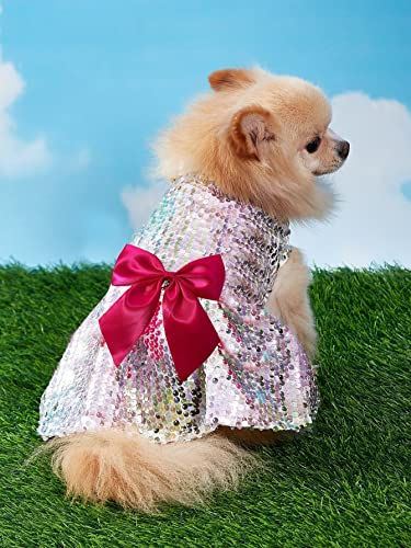 Qwinee Dog Dresses Sequin Dog Shirt Skirt Birthday Wedding Halloween Christmas Costume Dog Clothes For Cat Puppy Small Dog Silver Small #TOP1
