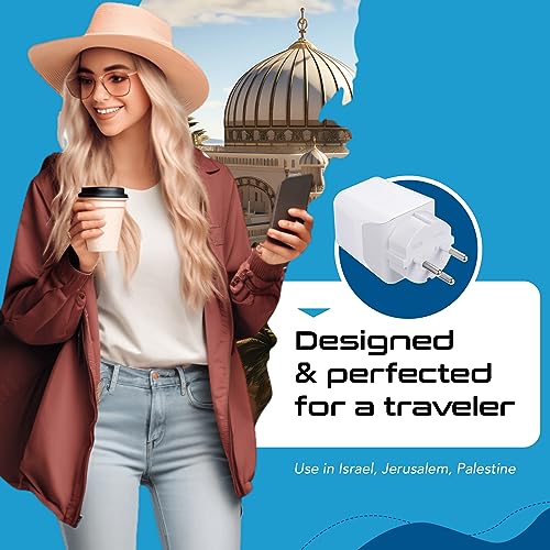 Image of Ceptics Israel, Palestine Travel Adapter Plug with Dual USB - USA Input - Type H - Ultra Compact - Perfect for Cell Phones, Laptop, Camera Chargers, iWatch, iPhone and More (CTU-14)