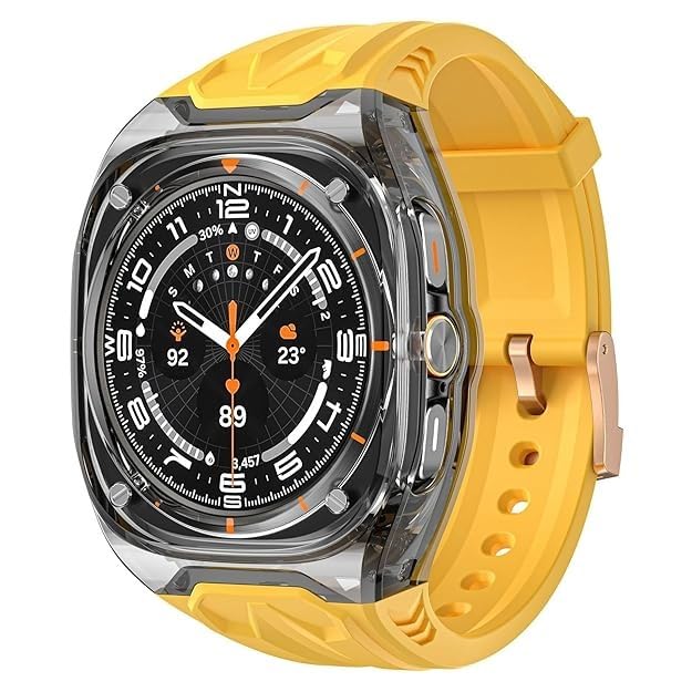 AJM New Upgrade Modification Kit Case Compatible with for Samsung Galaxy Watch Ultra 47mm Luxury Transparent Mod Kit Fluororubber Strap Band-image-19